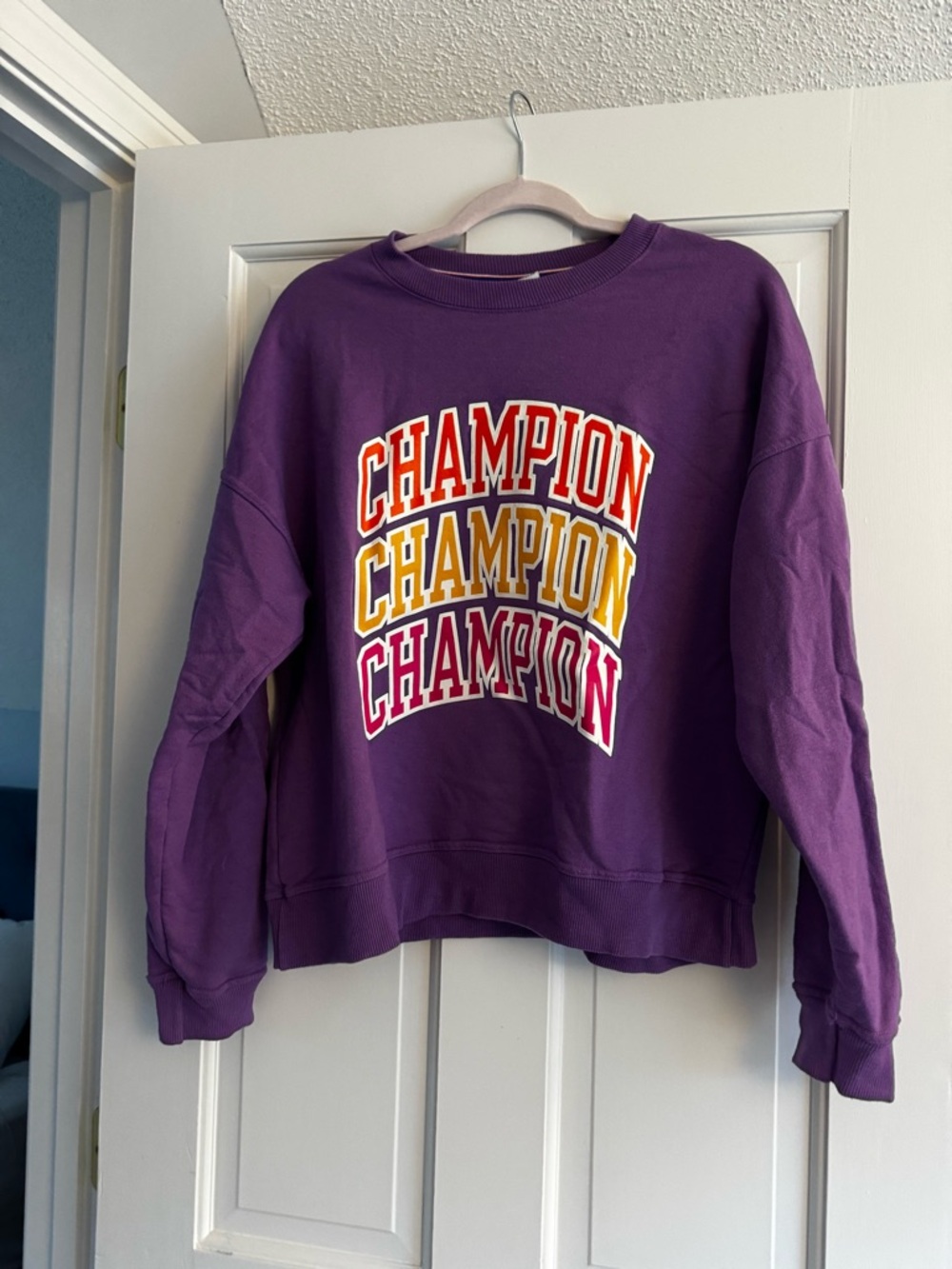 Champion Purple Pullover Sweatshirt with Multicolor Logo